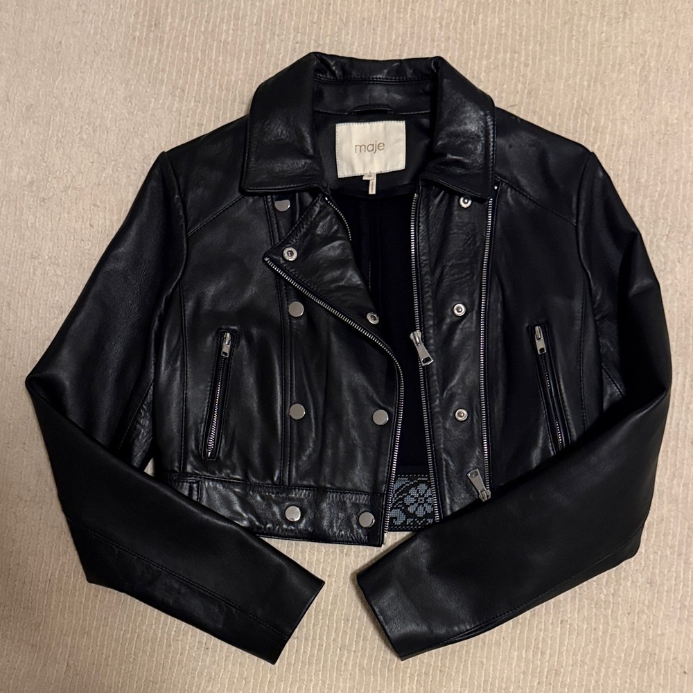 Maje Black Cropped Leather Jacket 36